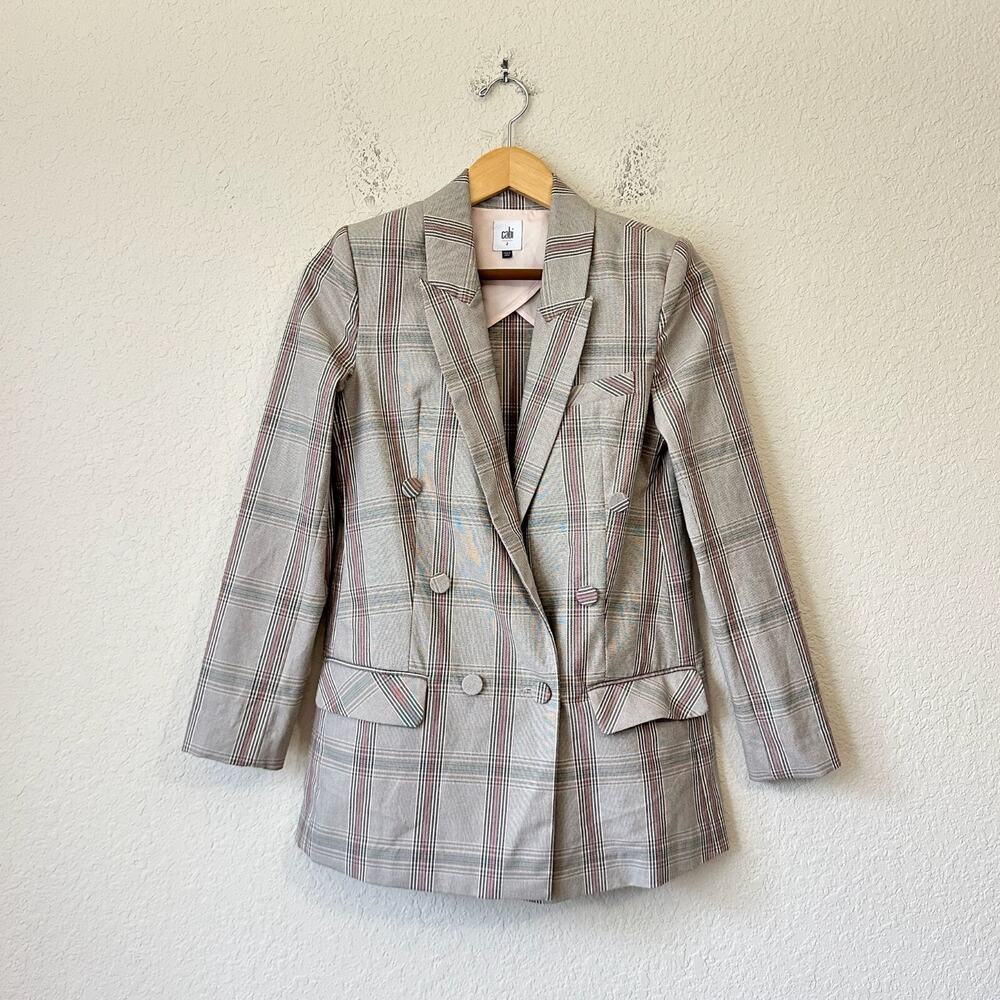CABI Sleuth Blazer Gray Plaid Double Breasted Business Office Preppy